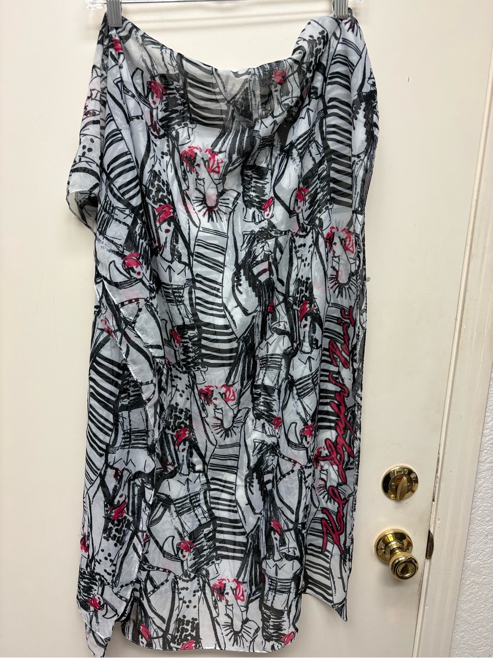 Karl Lagerfeld Black, White & Pink Illustrated Scarf